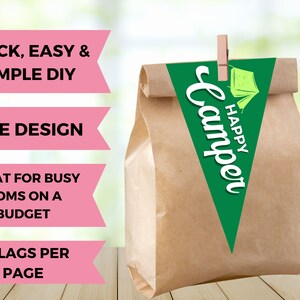 One Happy Camper Birthday Favor Tags, First Birthday Decor, Camper Party Treat Bag Tags, Printable Instant Download