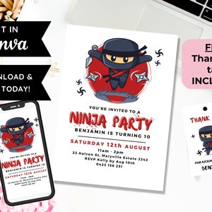 ninja birthday invitation, ninja invitation, ninja birthday party invitation, ninja party, instant download, editable mobile birthday evite