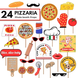 Pizza Party Photo Booth Props, Printable Pizza Party Birthday Decorations, Pizza Making Party, Pizza Lover, Chefs Hat, Kids Pizza Party