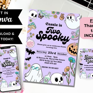 Two Spooky Birthday Invitation, Editable Halloween, Spooktacular Party, Spooky 2nd Birthday, Halloween evite, Witch Bat Ghost, Spooky Favors