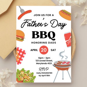Happy Fathers Day Canva Template Barbecue digital invitation, BBQ Outdoor Lunch, Picnic, Dads Brunch Cookout, Lets Celebrate, Digital Phone