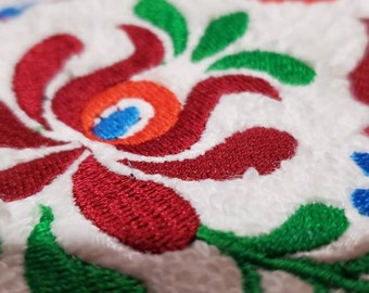 Handtowel embroidered with hungarian folk motif matyó flower design