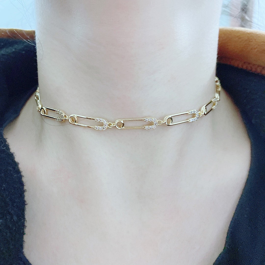 2 Sets High Quality Safety Pin Diamond CZ Paved Necklaces Etsy