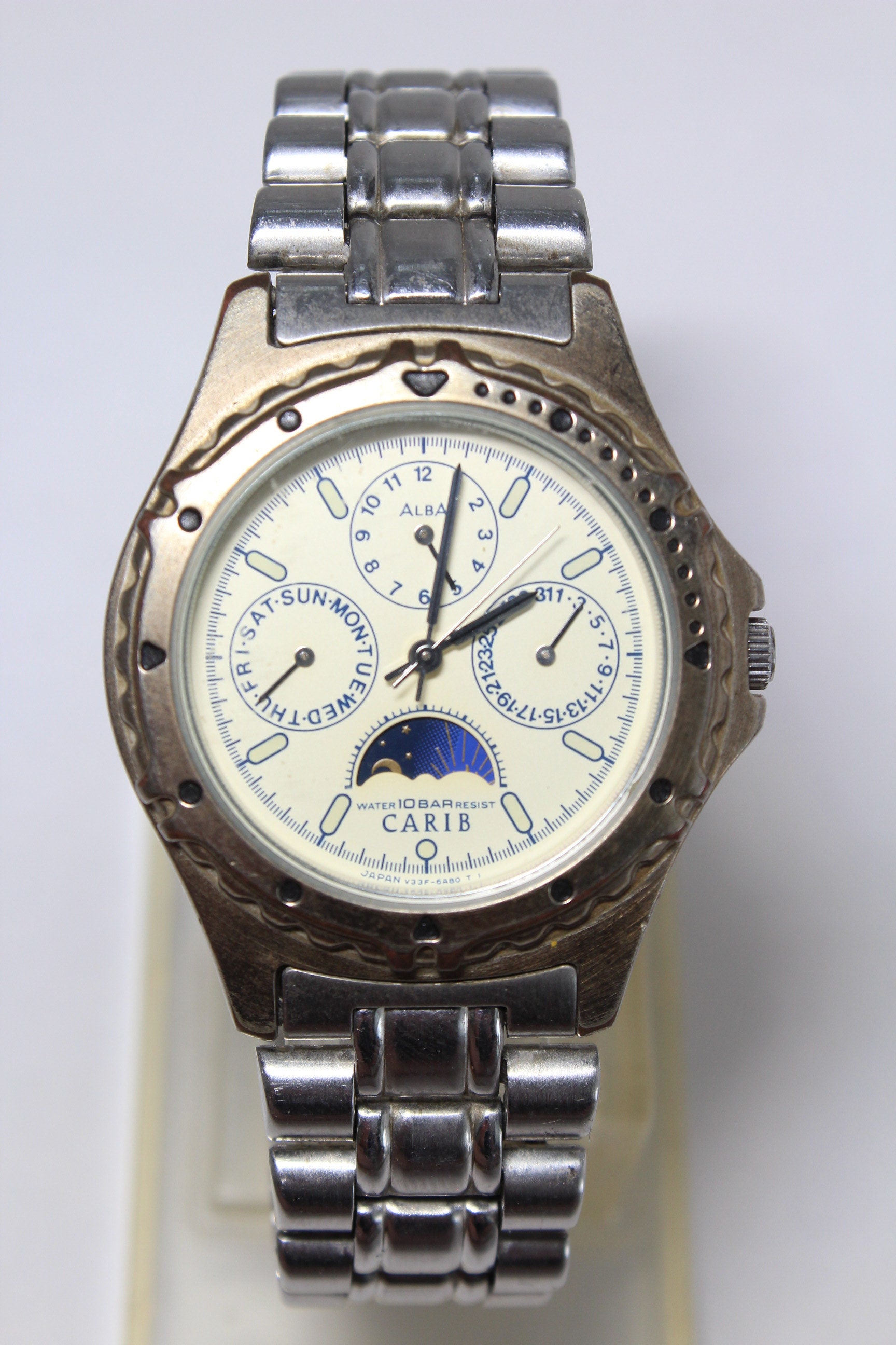 SEIKO ALBA CARIB V33F-6B20 Sun Moon Analog Vintage Watch SEIKO ALBA CARIB V33F-6B20 Sun Moon Analog Vintage Watch