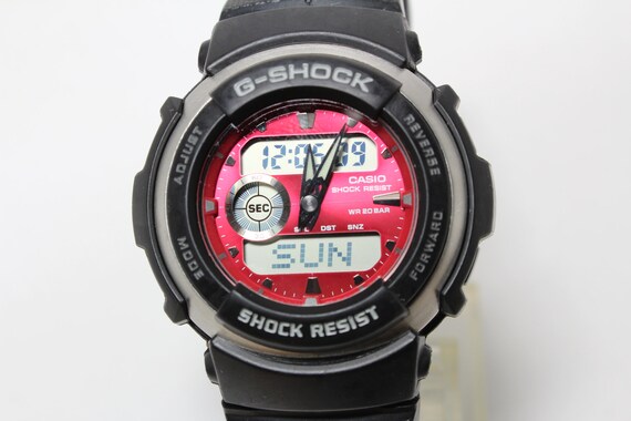Casio G 300 Red Black Digital Analog Motor Sport G Shock Etsy