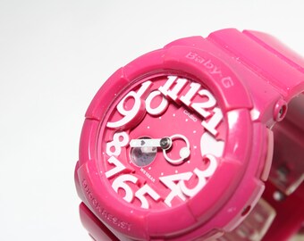 CASIO BGA-130 Pink Analog Digital Neon Dial Baby-g Watch - Etsy