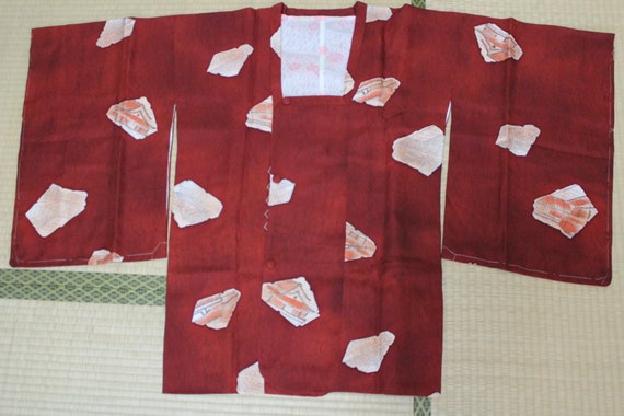 Pure silk Japanese Overcoat Michiyuki fabric red p