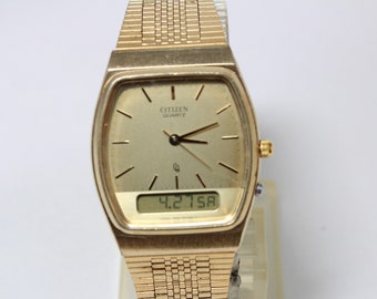 CITIZENメンズ腕時計、長期保管未使用美品！ 昭和レトロなオールゴールドが◎ CITIZEN 8930-082745 GN-7-S JAPAN Analog Gold Watch - Etsy