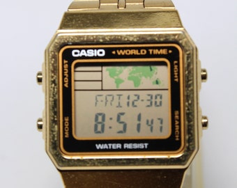 CASIO A500W World Time Gold retro watch vintage casual square