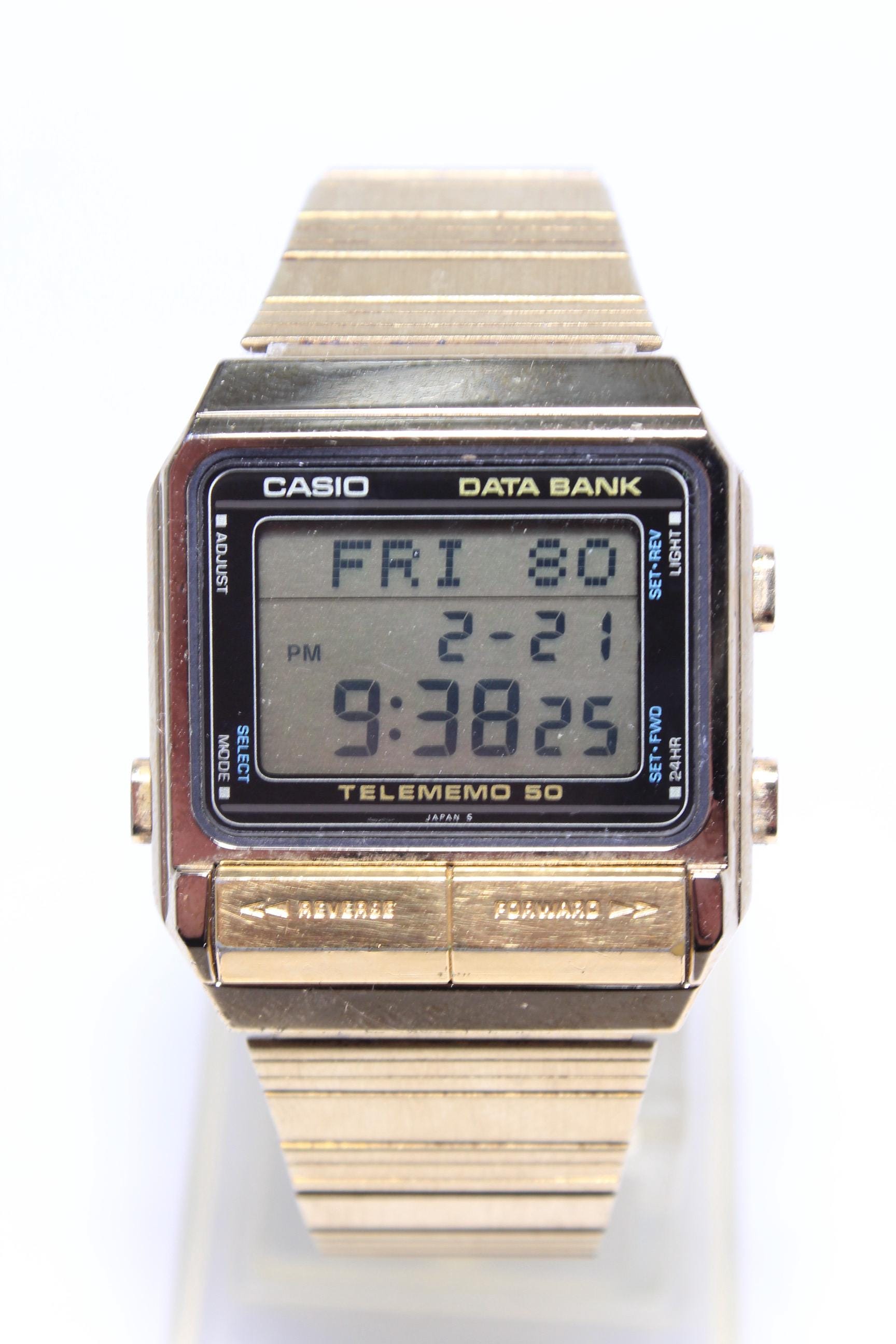 Casio DATA BANK DB-500G Gold Telememo 50 Retro Watch Vintage