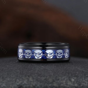 スケルトンヘッド メンズ 結婚指輪 タングステン 宇宙リング 8 mm ユニセックス 結婚指輪 プロミスリング 男性用