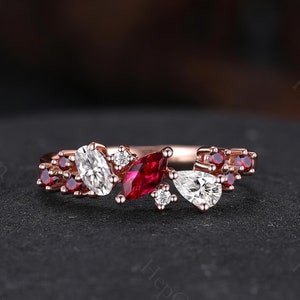 Vintage Garnet and Moissanite Ring Birthstone Ring Gift for Her Personalized Gifts Engagement Ring for Women Garnet Gemstone Promise Rings
