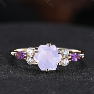 Natural Lavender Amethyst Ring 14k Yellow Gold Amethyst Engagement Ring Hexagon Lavender Amethyst Ring Birthstone Ring Promise Ring for Her