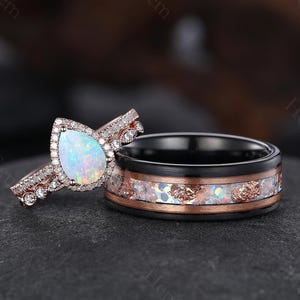 3pc rose gold moonstone couple ring his and hers wedding bands engagement rings for couple opal mens wedding band promise rings for women