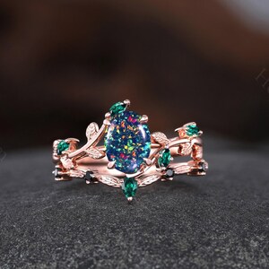Natural Black Opal Ring Rose Gold Black Opal Ring Black Onyx Ring Black Fire Opal Ring Oval Black Opal Ring Emerald Ring