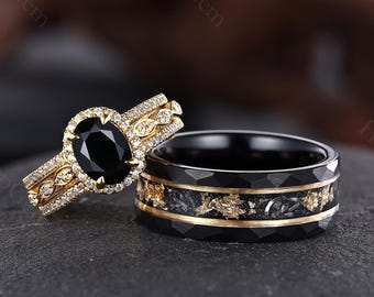 3 st geelgouden zwarte onyx koppelring trouwringen voor hem en haar moissaniet verlovingsringen voor koppels vrouwen belofteringen