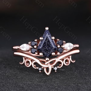Orion Nebula Ring Set, Kite Blue Sandstone Engagement Ring, Black Onyx Ring, Anniversary Gift, Birthday Gift, Gift for her, Gifts