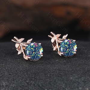 Black opal earrings, fire opal earrings, dainty opal earrings, round opal earrings, flatback earrings, Nature inspired rings for women