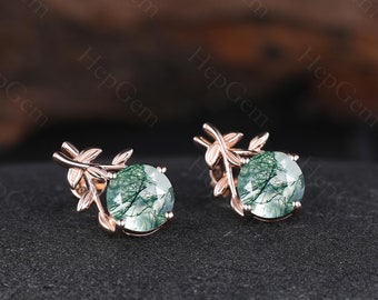 Moss Agate earrings dainty Moss Agate earrings green Moss Agate earrings flatback earrings gift for her leaf design earrings birthday gifts