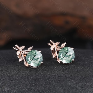 Moss Agate earrings dainty Moss Agate earrings green Moss Agate earrings flatback earrings gift for her leaf design earrings birthday gifts