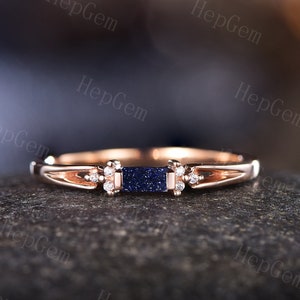 Baguette Fire Blue Sandstone Wedding Band,14k Rose Gold Stackable Ring,Personalized Otc Birthstone Wedding Ring,Band,Anniversary Gift