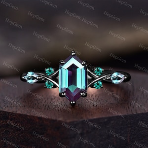 Dainty Alexandrite Ring,Black Gold,Color Change Alexandrite,Solid Silver or 18k Gold Filled,Purple Blue Alexandrite,Wedding Engagement Ring