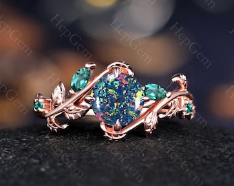 Natural Black Opal Ring Rose Gold Black Opal Ring Fire Opal Ring Black Fire Opal Ring Round Black Opal Ring- October Birthstone Ring