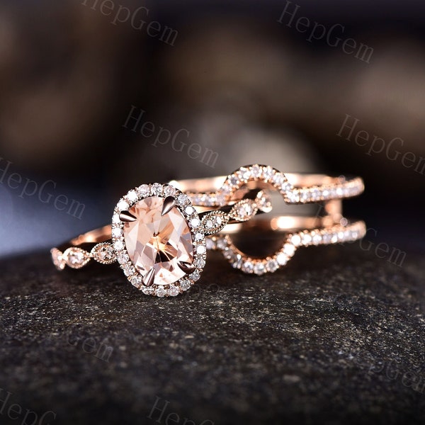 Oval Cut Morganite Ring,14K Rose Gold Vermeil Peachy Pink Morganite Gemstone Engagement Ring For Women, Anniversary Birthday Gift For Her