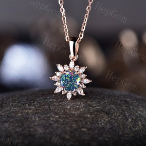 Retro Black Opal Necklace, White Gold Pendant Charm, October Birthstone Necklace, Rose Gold Pendant, Black Fire Opal Necklace, Gifts for Her