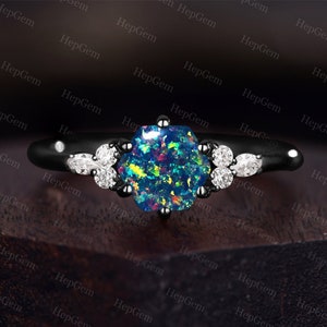 Natural Black Opal Ring Black Gold Black Opal Ring Moissanite Ring Black Fire Opal Ring Hexagon Black Opal Ring- October Birthstone Ring