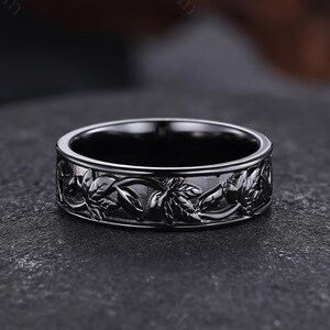 men leaf nature inspired ring black and silver mens wedding band 6mm gothic wedding band maple leaf engagement ring mens anniversary gifts