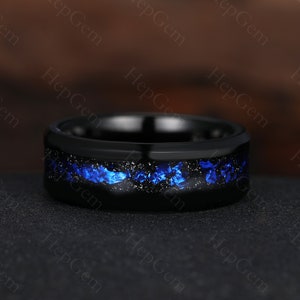 Anel Nebulosa de Órion, Anel de Tungstênio com Espaço Sideral, Aliança de Casamento para Homem e Mulher, Ajuste Confortável, Preto, Cúpula, Polimento Suave, Presente de Aniversário