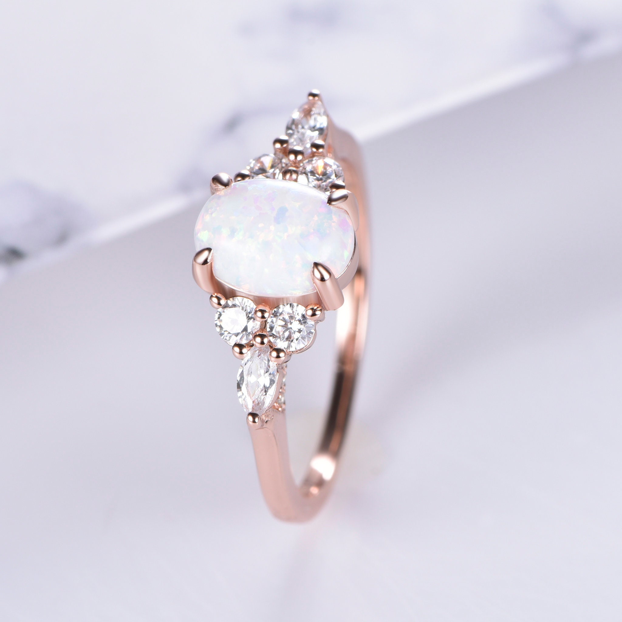 1.5ct Fire Opal Engagement Ring/Rose Gold Vintage Diamond Etsy