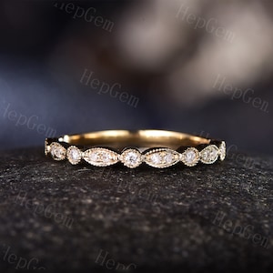 Antique Marquise Wedding Ring Half Eternity Diamond Stack Band 14K Rose Gold Vintage Anniversary Ring Bridal Anniversary Ring Gift For Her