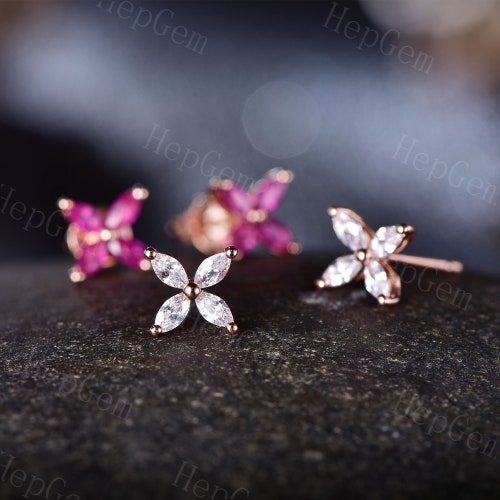 Marquise Moissanite Stud Earrings,Silver Rose Gold buying Moissanite Leaf Stud Earrings,Floral Earrings,Petal EarringsJewelry,Bridal Gift For Women