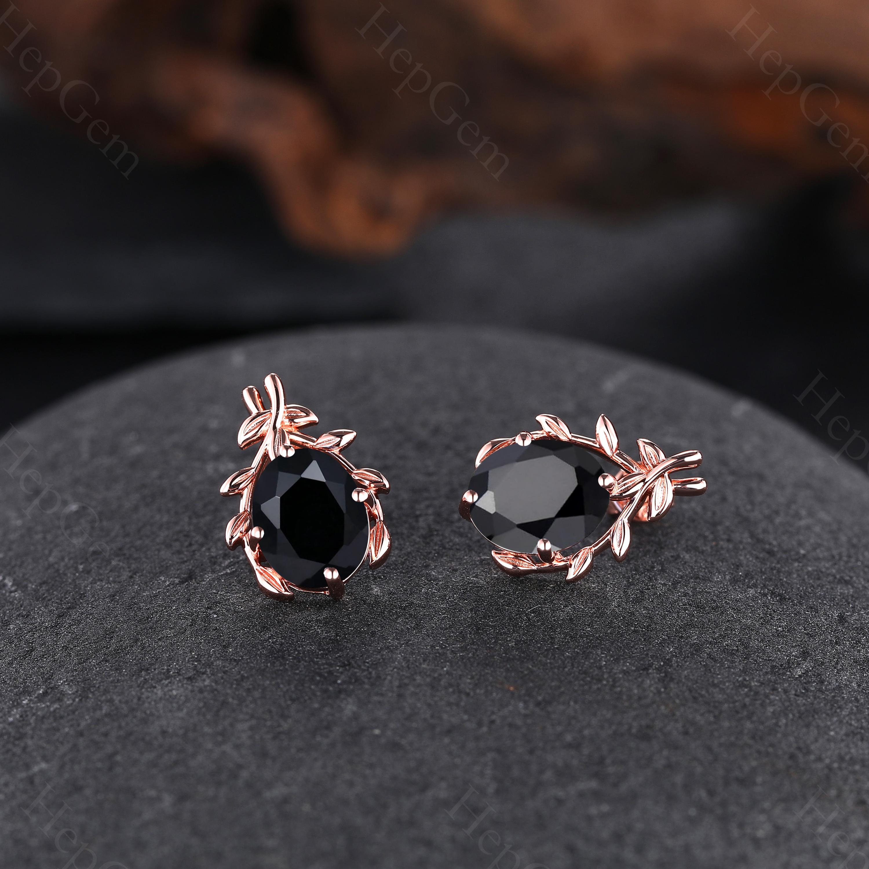 Einzigartige Schwarzer Onyx Ohrringe Vintage Zweig Ohrringe Rosegold Ananas Ohrringe Statement Ohrringe Schwarzer Achat Schmuck für Frauen