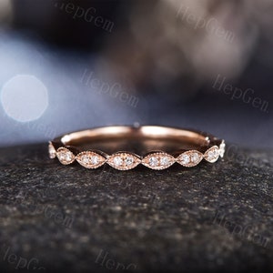 Antique Marquise Wedding Ring Half Eternity Diamond Stack Band 14K Rose Gold Vintage Anniversary Ring Bridal Anniversary Ring Gift For Her