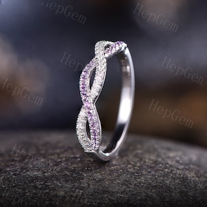 Moissanite Infinity Loop Wedding Ring Half Eternity CZ Diamond Stack Band White Gold Vintage Amethyst Anniversary Bridal Ring Gift For Her