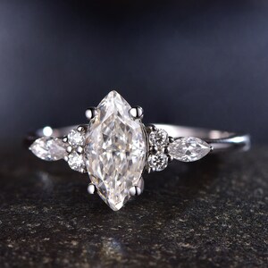 Curved wedding band women vintage rose gold Marquise cut Diamond Moissanite wedding band unique Pear shaped Bridal Stacking promise gift