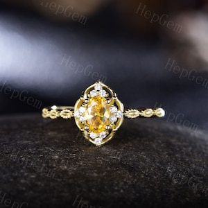 Antique Art Deco Citrine Engagement Ring Rose Gold Statement Ring Half Eternity Marquise Band Dainty Birthstone Wedding Ring Gift for women