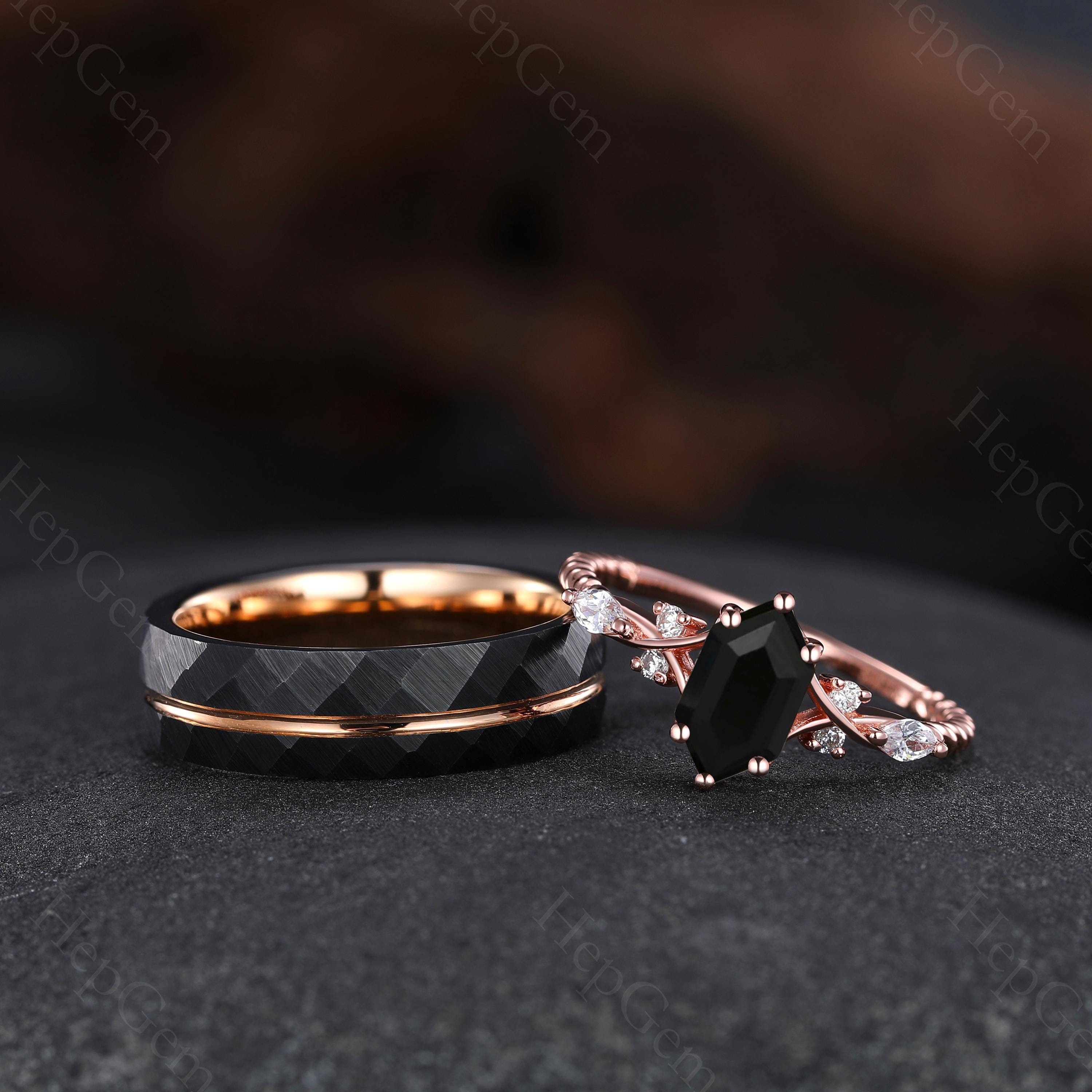 Black Onyx Engagement Ring Set Black Onyx Couple Rings His and