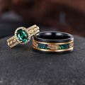 3pc yellow gold emerald couple ring his and hers wedding bands moissanite engagement rings for couple women promise rings gift