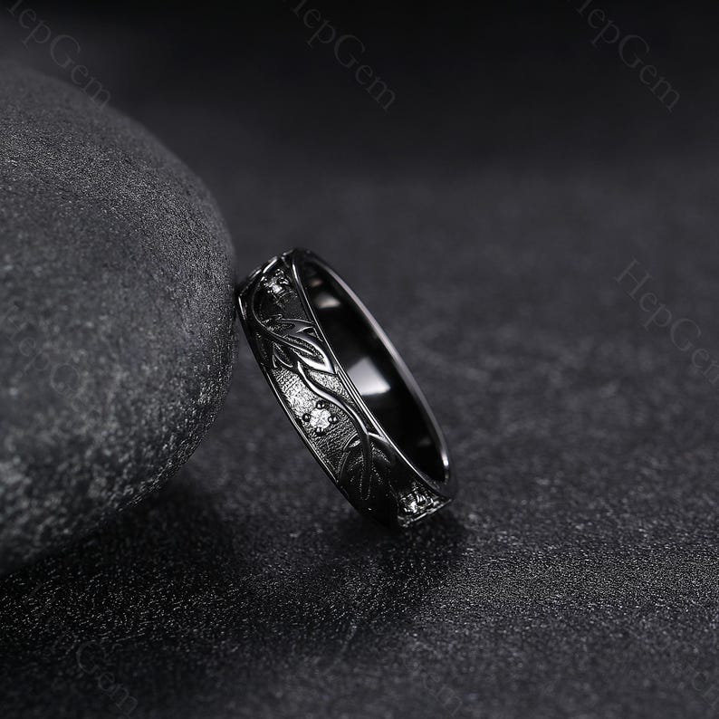 Men's Rings Leaf Pattern Black Gold Leaf Men Ring, Nature-inspired Branch Ring, Moissanite ...
