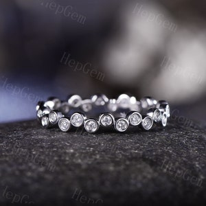 Full Eternity Moissanite Stack Band Antique oissanite Weddin Ring 14K White Gold Anniversary Ring SilveBridal Promise Ring Gift For Her