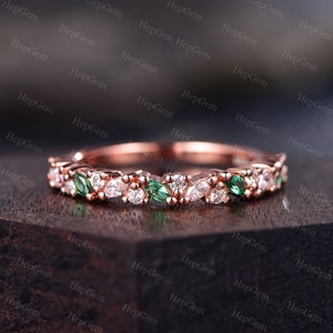 Vintage Emerald Ring, Emerald Moissanite Ring, May Birthstone Ring, Rose Gold Emerald Ring, Emerald Stacking Ring, Gemstone Ring For Women