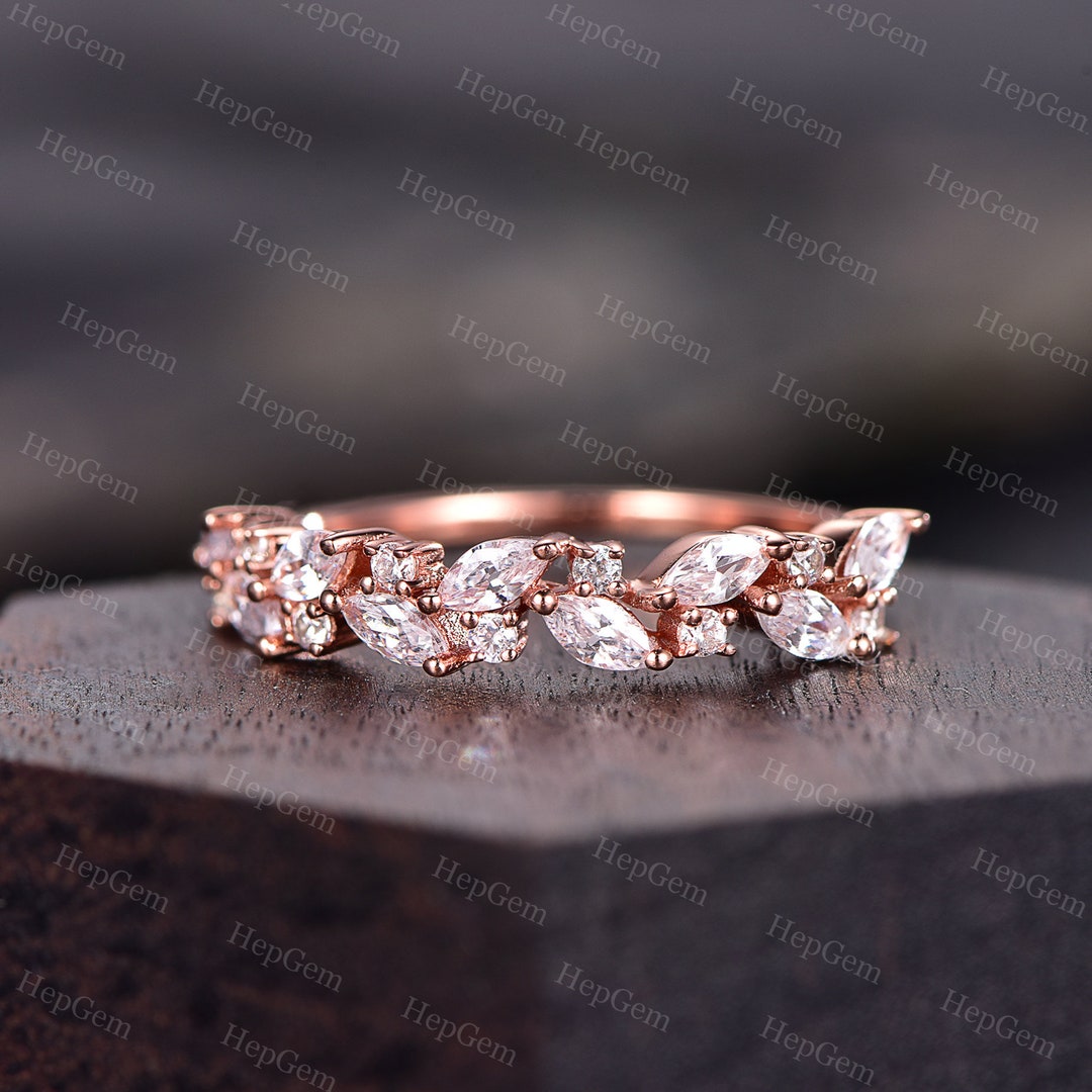 Marquise Cut Moissanite Stack Wedding Ring Vintage Half Eternity Band ...