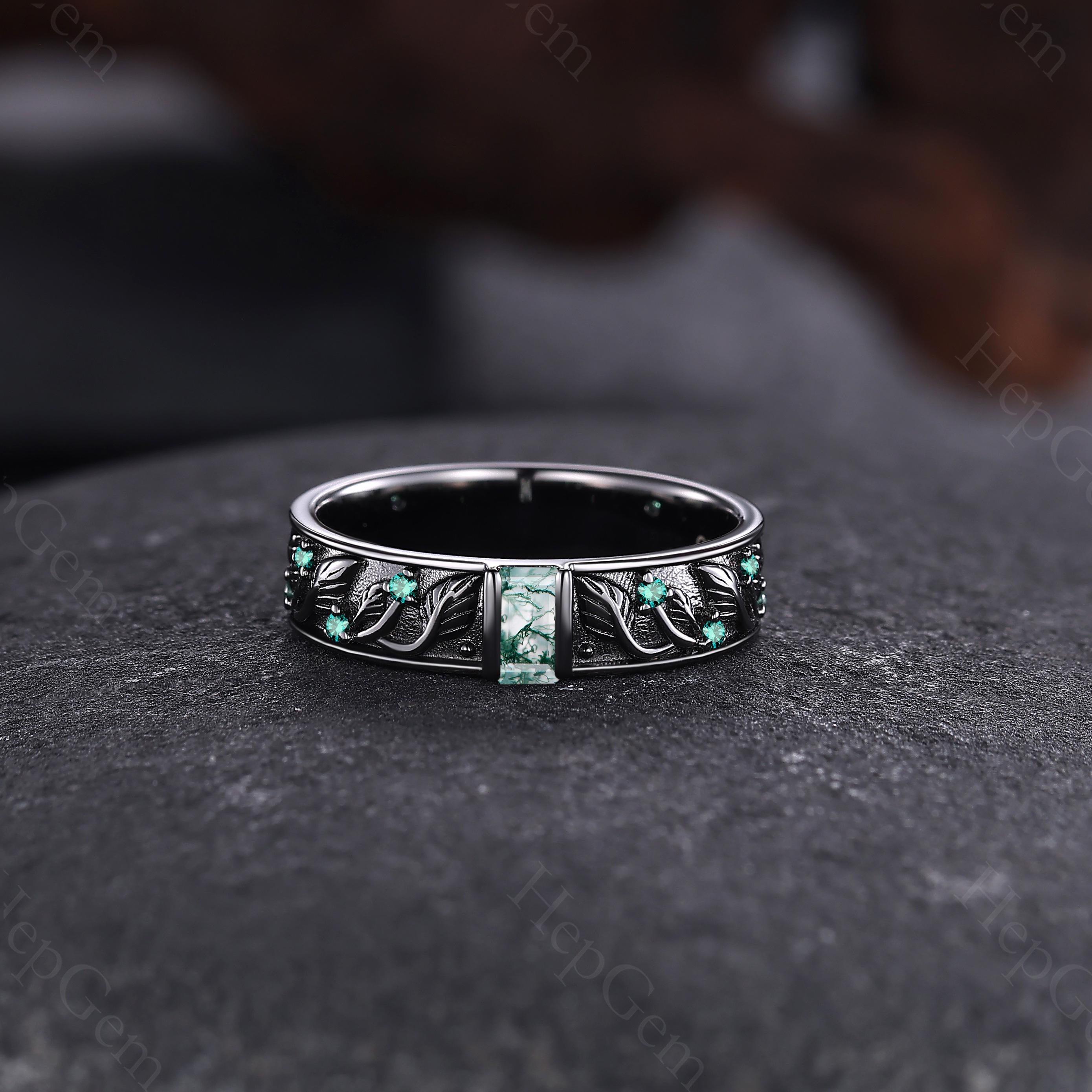 Moss Agate Mens Engagement Ring Nature-inspired Wedding Ring Twig Leaf  Engraved Emerald Male Ring Green Wedding Band Birthday Gift for Him - Etsy  New Zealand