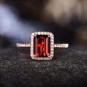 Granat Verlobungsring Roségold Kunst Halo Diamant Jahrestag Ring Stapel Ehering Halb Ewigkeit Micro Pave Versprechen Ring Geschenk für Sie