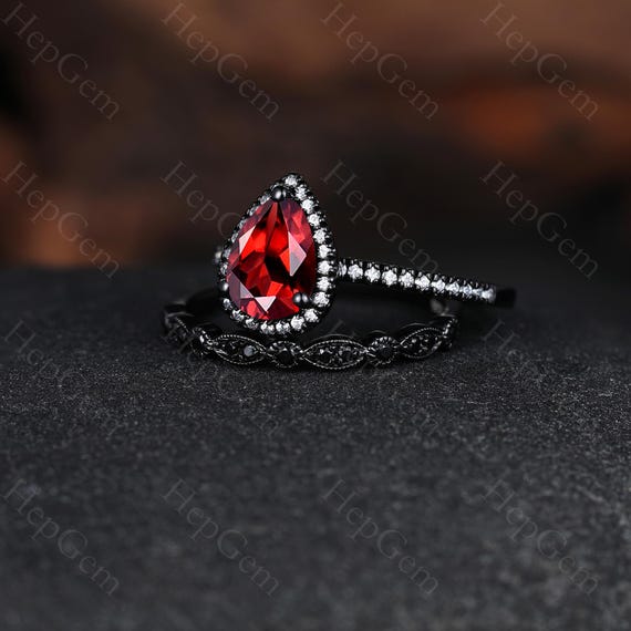 ペアガーネットカップルリング ヴィンテージガーネット結婚指輪 女性用