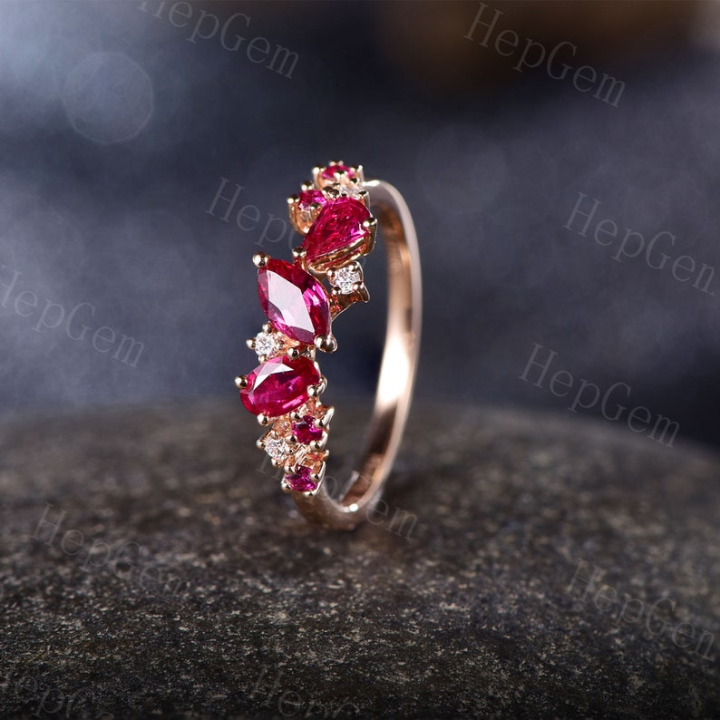 Ruby Stackable Aniversary Rings Vintage Ruby Cluster Stack Wedding Ring, Silver Rose Gold Ring,natural ...
